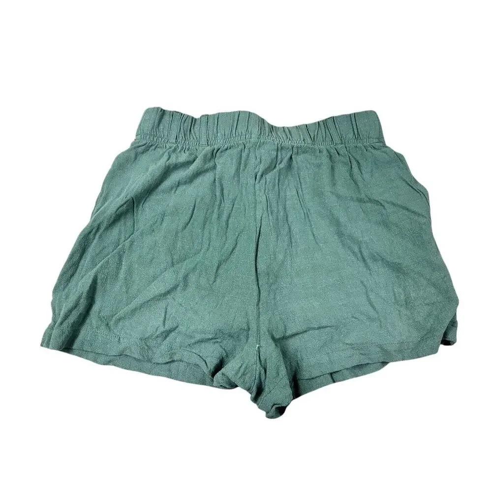 Z Supply Olive Green Linen Blend Shorts Sz XS Relaxed Pleated Stretch Waist